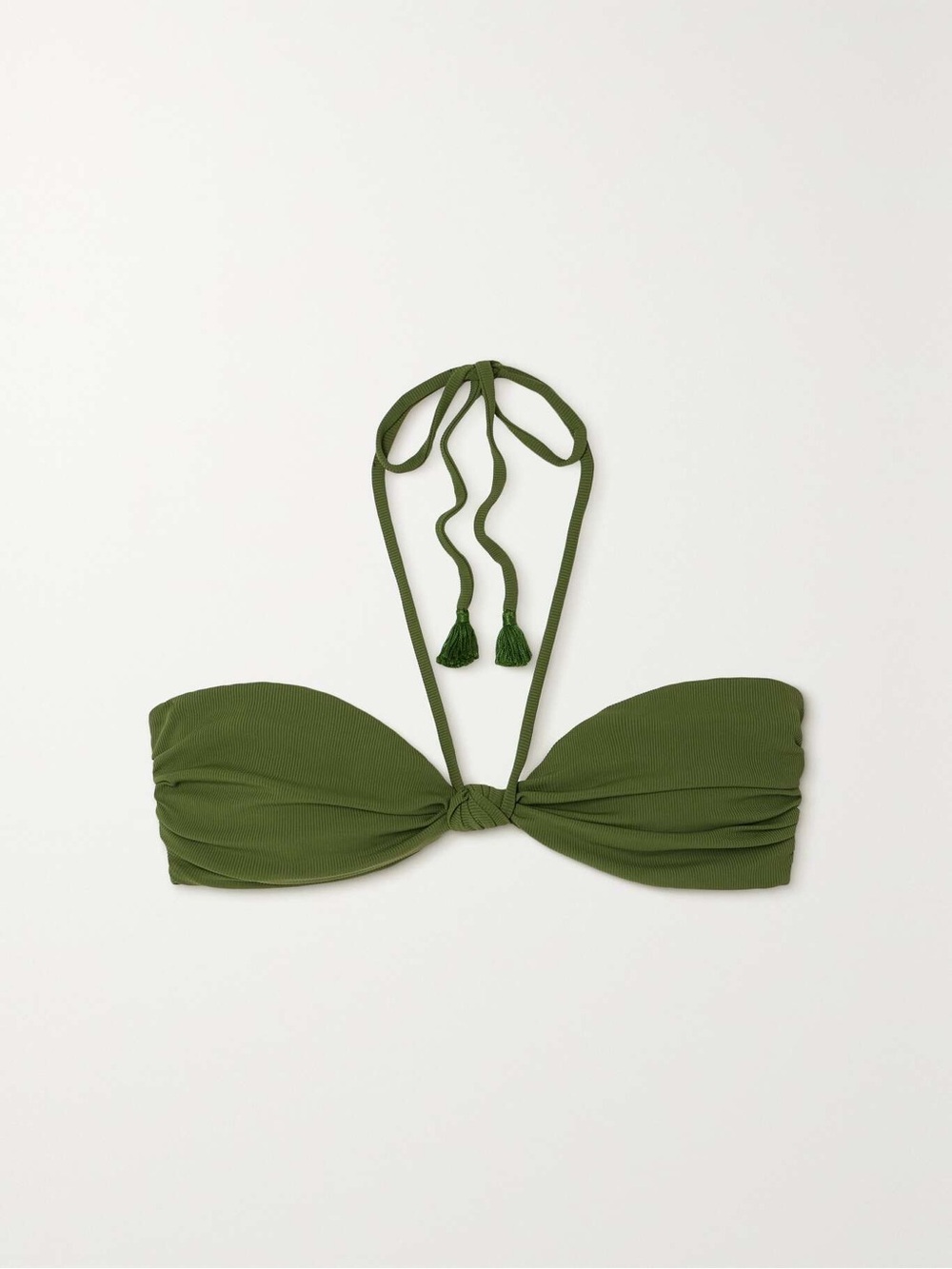 Olive High-Waist Bandeau Bikini Set with Knotted Halter - Picture 4 of 9